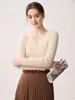 Suéter 100% cachemira pura para mujer, cuello en V, con un botón decorativo, corte ajustado, manga larga, estilo jersey, capa base de punto