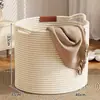 Cesta para Ropa Sucia Tejida a Mano con Hilo de Algodón Cesta de Lavandería Cesta para Ropa Sucia de Dormitorio Cesta de Almacenamiento para Ropa Sucia de Hogar de Gran Capacidad