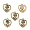 Acessórios de Joias DIY Pingente de Liga de Coração Flor Rosa Liga Vintage Pingente de Chaveiro de Pulseira Q111