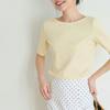 Camiseta Simple de Primavera y Verano Lotte Japonesa para Mujer Casual Artística Retro Diseño Nicho Sentido Color Sólido Rayas Manga Corta