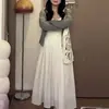 Conjunto de Tres Piezas Camisola Cardigan Base Delgada Tallas Grandes Transfronterizo, Vestido Largo Blanco, Falda Adelgazante de Cintura Alta, Hecho a Medida