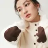Nuevo suéter de punto trenzado para mujer de otoño e invierno, de cachemira, cuello semi alto, grueso, de un solo pecho, con diseño de parche articulado, estilo cárdigan