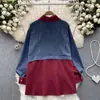 Camisa de manga larga estilo Hong Kong retro para mujer, otoño e invierno, costuras irregulares, diseño holgado de mezclilla, top con temperamento