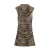 Ins atacado de roupas femininas estilo europeu e americano transfronteiriço vestido plissado estampa animal retrô francês 7846403