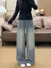 Jeans de pierna ancha con pedrería de estrella para mujer, nuevos estilos de primavera y otoño, tallas grandes, tiro alto, corte holgado, adelgazantes, pierna recta, pantalones largos hasta el suelo