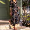 Vestido preto de chiffon estampado de comprimento médio para o comércio exterior de 2023, vestido para o dia a dia do eBay, saia de balanço grande de outras fontes