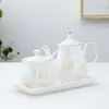Suministros de Cocina para el Hogar Cerámica Condimentero Tarro para Chile Encaje Dorado Pintado Juego de Botellas para Condimentos Sal Azúcar Aceite Vinagre Juego Completo