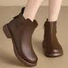Nueva colección otoño/invierno 2026: Botines elegantes y retro de piel suave para mujer, con cremallera trasera, suela antideslizante y forro de felpa; botas de cuero a la moda
