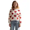 Suéter de Felpa con Cuello Redondo Estilo Europeo y Americano Transfronterizo con Lindos Corazones Rojos, Dulce y Juvenil, Chaqueta Cálida y Casual de Lana Polar