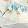 Adorno de Cabeça de Fada da Dinastia Han, Flor de Seda, Grampo de Cabelo com Borla Longa, Acessórios de Cabelo, Prendedor de Renda para Cabeça de Traje Antigo, Acessórios de Cabelo, Acessórios Clássicos