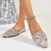 Comercio exterior transfronterizo talla grande 2026 zapatos planos de punta, moda europea y americana otoño lentejuelas mocasines poco profundos para mujer