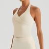 Top de Yoga Cruzado con Cuello en V y Halter para Mujer con Almohadillas en el Pecho, Diseño Adelgazante y Espalda Hermosa, Adecuado para Usar como Prenda Exterior