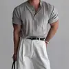 Camiseta de Manga Corta de Punto con Cuello Henry Ajustada para Hombre, Nuevo Estilo Verano 2025, Camiseta Versátil Madura para Negocios Casual