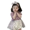 Conjunto de Dos Piezas de Verano para Bebé Niña Romper de Tirantes con Parches Florales + Cárdigan Ropa Dulce de Princesa para Bebé