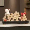 Ocho Direcciones de Riqueza Pino de Bienvenida Gato de la Fortuna Nuevo Estilo Chino Decoración del Hogar Sala de Estar TV Gabinete de Vino Adorno Inauguración de Casa