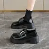 Sapatos Femininos Primavera e Verão Novo Estilo Velcro Bico Largo Plataforma Sola Grossa Couro Sapatos Femininos Estilo Britânico Jk Versátil Mocassins