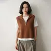 Chaleco de cuello alto con media cremallera para mujer, suéter sin mangas de cachemir con trenzado completo, top tipo chaleco en capas