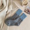 Calcetines de Lana Gruesos de Otoño e Invierno para Mujer Dongdaemun Retro Estilo Japonés Punto de Ola Rizo Calcetines de Tubo Medio Estilo Coreano Calcetines Cálidos para Mujer