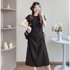 Vestido T-shirt de Verão Feminino Grávida Manga Curta Cordão Comprimento Médio Moda Coreana Cordão Solto Emagrecedor