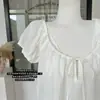 Blusa Babydoll Ligera de Ramio Natural Changxia de Jeju con Mangas Abullonadas Top Holgado Ropa Interior Blanca