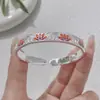 Brazalete Lotus Esmalte Pie Plata 9999 Plata Esterlina Femenino Gordito Donglai Nicho Brazalete de Plata Estilo Nacional Estilo Joven Brazalete Regalo
