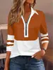 Moda Casual Impresa con Cuello de Solapa y Cremallera, Camiseta de Manga Larga para Mujer, Ropa de Mujer, Novedad Primavera-Verano 2025, Temu Amazon Tk Europeo y Americano