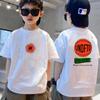 Camiseta de Algodón para Niños Verano Niños Camiseta Manga Corta Estilo Nuevo Mediano-Grande Niños Estilo Occidental Media Manga Ins Calle Frita Marca de Moda Prenda Base