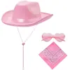 Sombrero de Vaquero Rosa Traje Fiesta Serie Denim Rosa Venta Caliente Transfronteriza Sombrero de Vaquero Rosa con Plumas