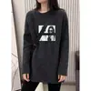 Camiseta de Comprimento Médio que Cobre os Glúteos, Feita de Veludo Alemão com Tecido Escovado, Manga Longa, Versão Engrossada para Mulheres, Top Cinza Escuro para Primavera, Outono e Inverno