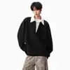 Sudadera con Estilo de Alta Inteligencia, Falsa Dos Piezas, Patchwork, Cuello de Solapa para Hombre, Nuevo Estilo Primavera, Jersey Holgado y Perezoso Tipo Polo, Chaqueta Versátil