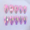 Novo Conjunto de Nail Art de Comércio Exterior com 24 Peças, Estilo Europeu e Americano, Unhas Postiças Longas em Formato de Amêndoa com Relevo Galvanizado, Atacado
