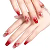 Wm-368 Blush Manzhu Unhas Postiças Curtas t Vermelho Esfumado Degradê Flores Sexys Unhas Usáveis Atacado