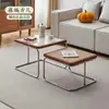 Mesa de centro usada para sala de estar, adecuada para apartamentos pequeños, estilo moderno de lujo ligero, tejido de ratán de moda, diseño simple de acero inoxidable, estilo Ins