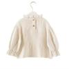 Camisa de Muñeca con Cuello de Hoja de Loto para Bebé Niña de Primavera y Otoño, Top Suave y Cómodo de Crepé para Bebé, Manga Abullonada, Camisa Francesa