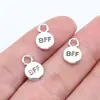 12x 8mm 0.5g prata antiga DIY acessórios para colar pulseira Placa em inglês Pingente redondo BFF