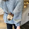 Otoño e Invierno Nuevo Bolso de Monedas para Bebé Oso Lindo Lazo Moda Versátil Lana de Cordero Bolso Cruzado para Niños
