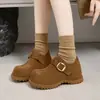 Sapatos Birkenstock Retro de Sola Grossa para Aumentar a Altura, Cobertura Total, para Mulheres, Lançamento 2026, Sapatos Baixos Versáteis com Fivela de Uma Linha, Mocassins, Sapatos Pequenos de Couro