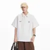 2025 Nueva Camisa Polo Pulóver de Color Puro Estilo Retro Americano para Hombre Peso Pesado 220g Camiseta de Manga Corta Holgada de Moda