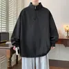 Sudadera Casual de Peso Pesado, Talla Grande, Cuello Alto, Cremallera Media