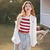 Nuevo Top Tubo Francés Delgado de Primavera y Verano Chaleco sin Mangas para Mujer Rayado Base Interior Tirantes Top Adelgazante Suéter de Punto