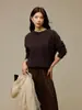 Suéter Feminino de Cashmere com Escovado de Seda Peça Única Sem Costura Gola Redonda Base de Lã Nova Roupa Feminina Malha Top para o Início do Outono