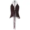 Roupas Femininas Estilo Europeu e Americano Transfronteiriças Verão 2026 Novo Top Regata Sexy com Estampa de Bolinhas e Decote V Profundo com Amarração no Pescoço
