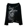 Estilo Novo de Primavera Metal Acessórios Personalizados Y2K Ombro a Ombro Escuro Retrô Subcultura Garota Popular Camiseta Solta de Manga Longa Estampada