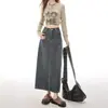 Falda de Mezclilla Única y Elegante para Mujer, Nuevo Estilo Primavera, de Cintura Alta, Versátil, Azul Vintage, Adelgazante, con Abertura Trasera, Falda Bodycon