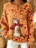2026 Transfronterizo Amazon Otoño e Invierno Nuevo Sudadera con Botones para Mujer Estampado de Hojas de Arce Gato Lindo para Mujer