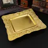 Bandeja Dorada en Relieve de Lujo Ligero para Fruta, Bocadillos, Pastel, Plato Decorativo, Plato Cuadrado de Flor de Pavo Real para Fruta al por Mayor