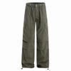 Calças Americanas Retrô Workwear de Perna Larga para Homens Cleanfit High Street Tendência Plissadas Comprimento Chão Paraquedas Soltas Retas