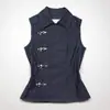 Chaleco de punto liso a la moda, retro chino, con solapa, corte ajustado, botón metálico, top sexy para mujer de verano Y2K