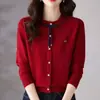 Nova Moda Outono e Inverno Gola Redonda Malha Fashion com Cadarço Design de Cor Pura Malha de Manga Longa Camisa Base Versátil Feminina