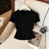 Top de punto de seda helada estilo coreano de manga corta para mujer, nuevo modelo de verano 2026, corte ajustado, elegante, texturizado, camiseta de hombro normal